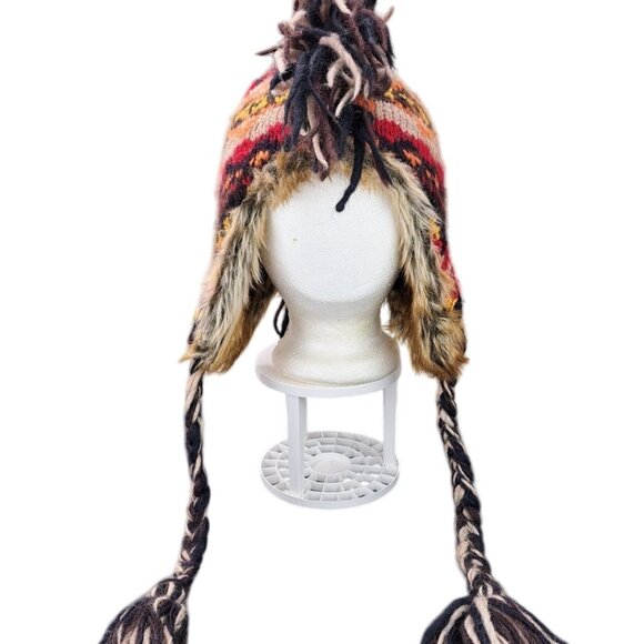 American Eagle Outfitters Mohawk Trapper Knit Hat Braid Tassels Wool Alpaca Warm - Picture 1 of 7